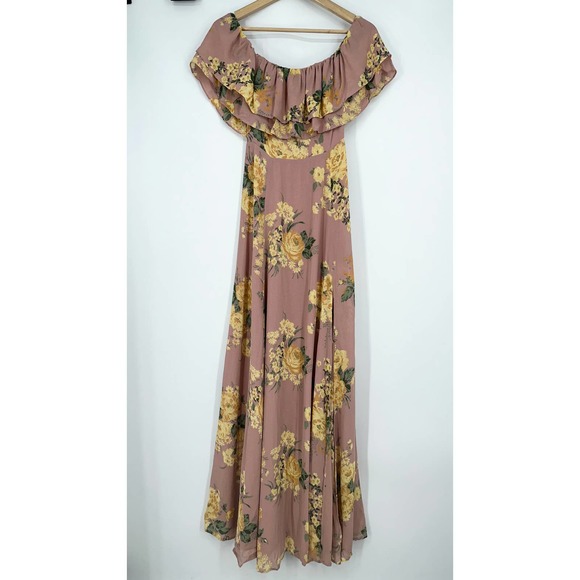 REFORMATION Abelia Dress Floral Off The Shoulder Ruffle Side Slit Maxi Gwenyth - Picture 6 of 15